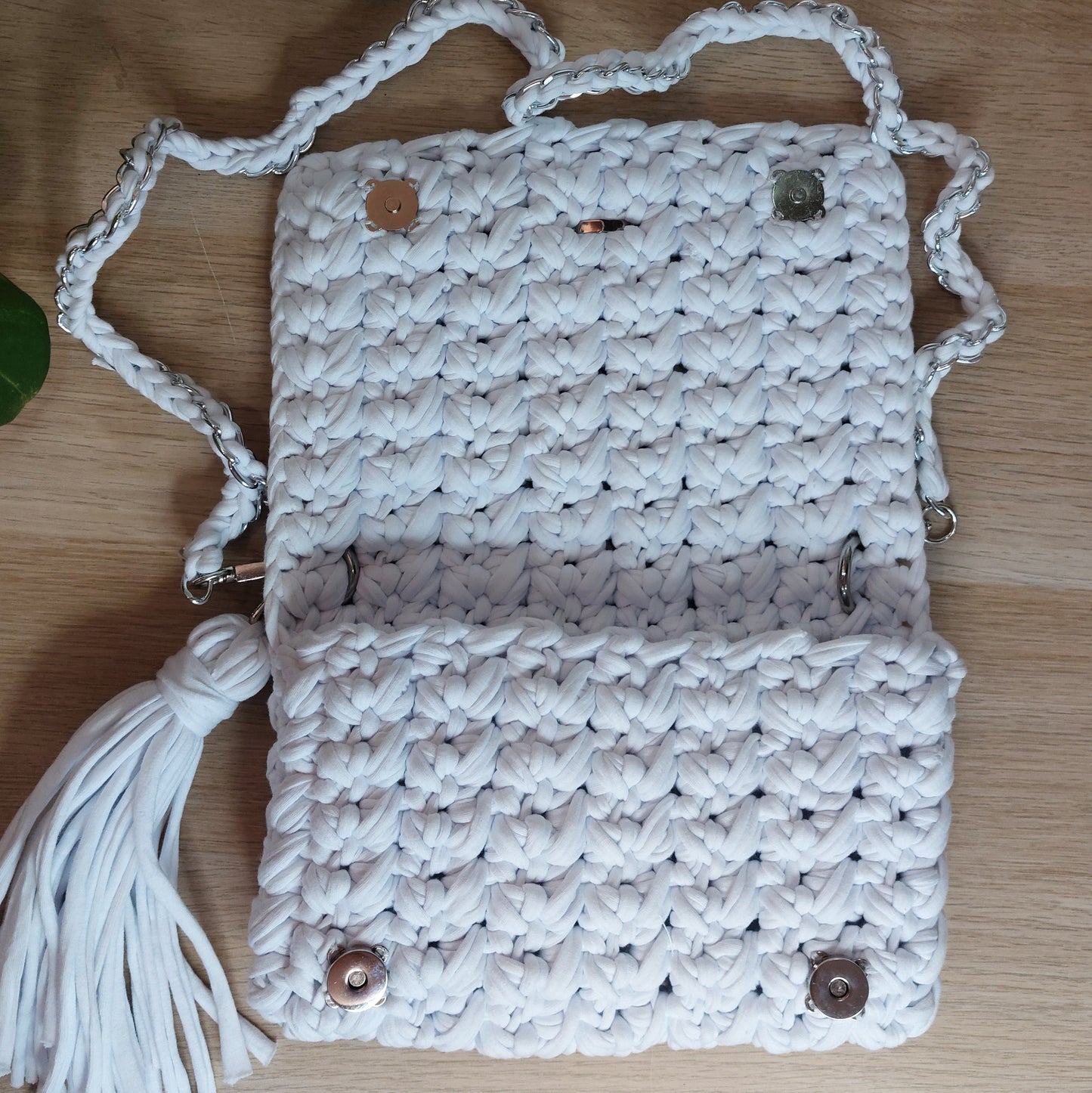 White Cotton Crochet Bag - Butterfly Mottif