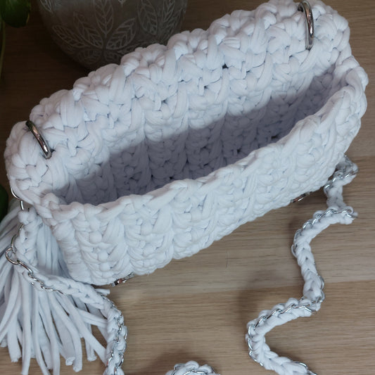 White Cotton Crochet Bag - Butterfly Mottif