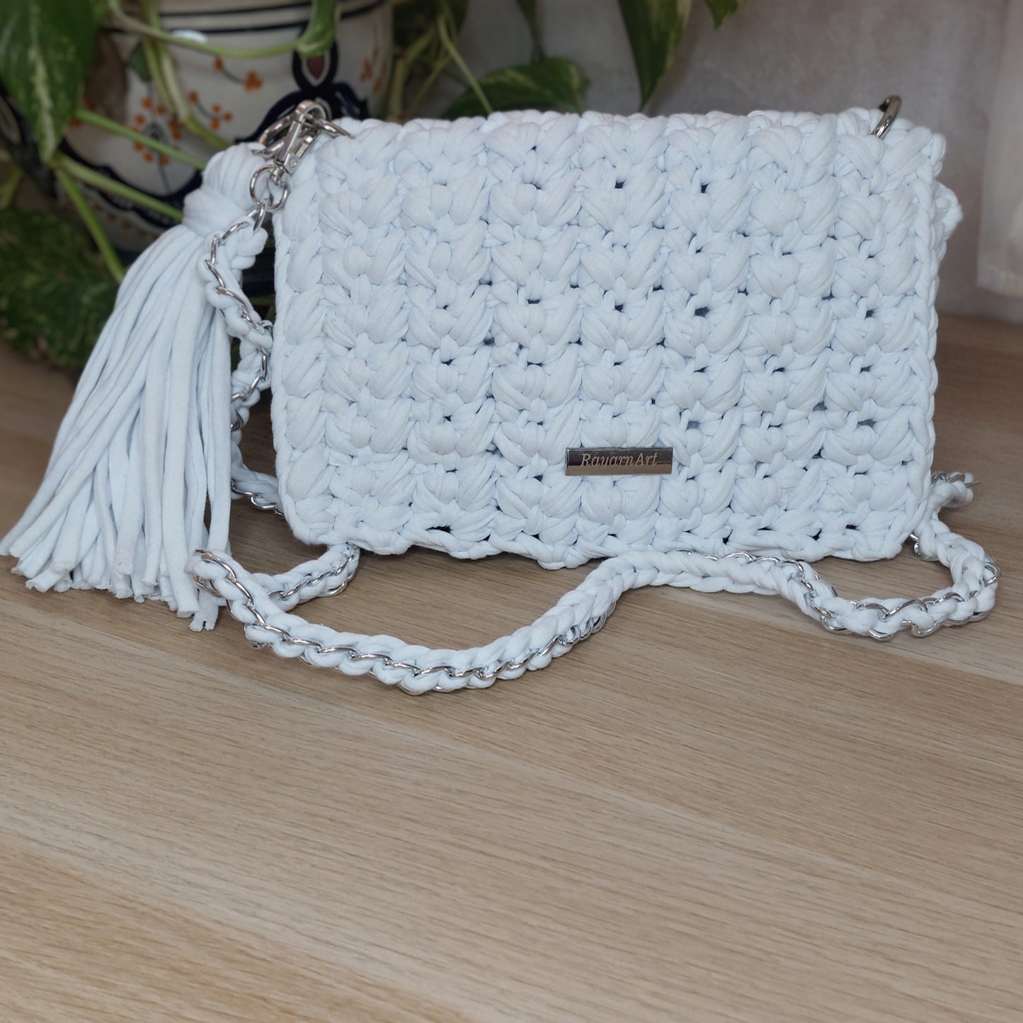 White Cotton Crochet Bag - Butterfly Mottif