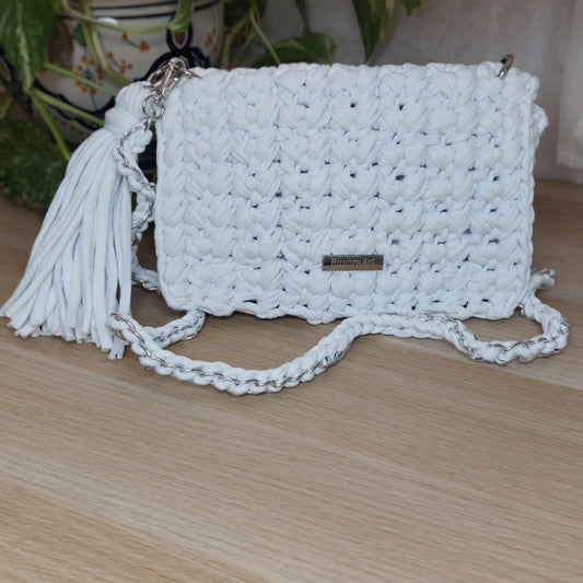 White Cotton Crochet Bag - Butterfly Mottif